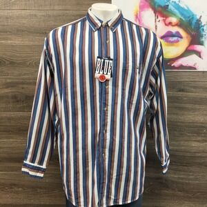 VINTAGE SANTANA Mens XL Classic Stripe Button Down Shirt Casual Cotton NEW!
